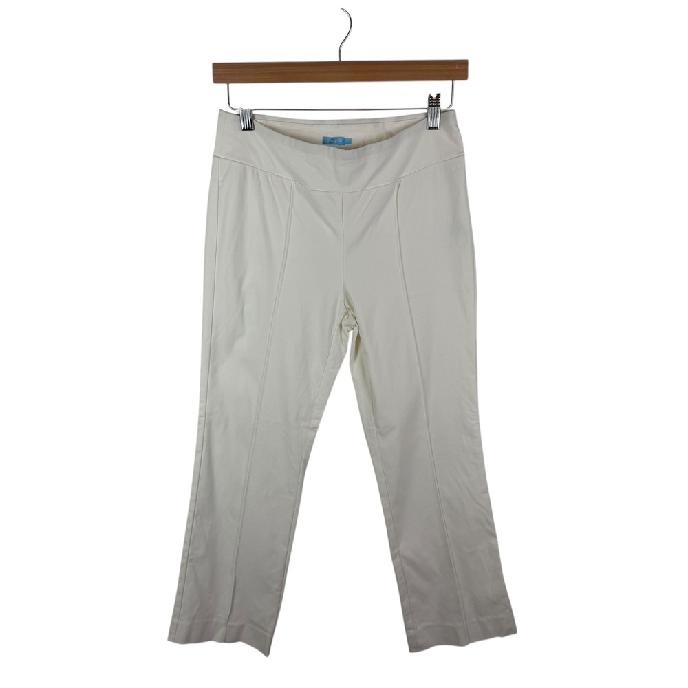 J McLaughlin White Pull On Pants Size 4 Stretch Straight Leg Office Travel Chic